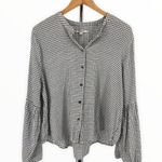 Madewell Bell Sleeve Button Down Shirt Blouse in Black White Windowpane size L Photo 3