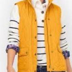 Talbots Quilted Puffer Vest Corduroy Trim Ribbed Full zip Packable Sz M Mustard Photo 0