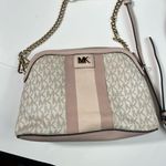 Michael Kors Logo Printed Light Pink Stripe Detail Leather Crossbody Bag Purse Photo 1