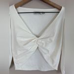 AMUR Oni Cropped Twist Front White Cotton Top Blouse XS $128 Photo 6