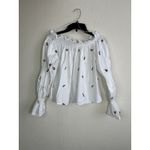 ZARA Trafaluc M White Floral Blouse Floral Embroidered Top Off Shoulder Peasant Photo 1