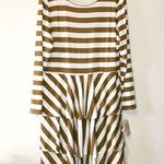 LuLaRoe  Dress Georgia Cream Tan Stripes Long Sleeves Ruffle Tiered Skirt 3X NWT Photo 0