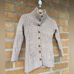 Aran Woollen Mills Super Soft Merino Oatmeal Cardigan XS Tan Photo 2