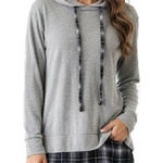 Crescent  Gray Plaid Flannel Layered Hoodie Size Small Photo 0