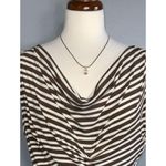 Chaus Brown & White Striped Cawl Neck Cap Sleeves Cinched Sides Top L Size L Photo 4