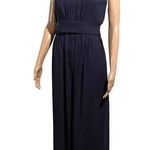 Celebrate by DB Studio High Neck Pleated Chiffon Gown Keyhole Front Marine 8 Blue Photo 0