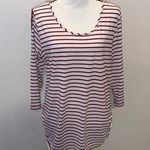 French Laundry  red striped ruched sides sequined lace sleeves casual shirt Photo 0