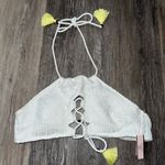 Victoria's Secret Victoria’s Secret White Crochet Halter Bikini Top with Yellow Tassels - Size M Photo 0