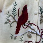 Vintage 90s JTWO Christmas Cardinals Winter Cardigan Sweater Red Collar LARGE Photo 1