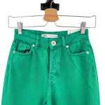 ZARA Washed Green High Waisted Denim Straight Cropped Jeans Size 0 Photo 3