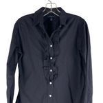 Lands' End  Ruffle Button Down Shirt Long Sleeve Black Work Size XS Photo 2