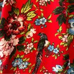 City Streets bright red floral and bird button front dress size small Photo 15