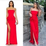 NBD  Jake Gown Strapless Corset Maxi Dress Rosette Detail Red Photo 0