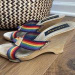 Vintage 70s 80s Rapallo Rainbow Wedge Mules Heels 7 38 Red Photo 0