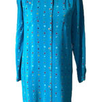 Vintage 100%Silk Midi Shirtdress‎ Women 4 Blue Geometric Shapes Print Retro Photo 0