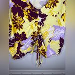 Maeve Anthropologie Purple and Yellow Floral Flutter Sleeve Cinched Top Photo 2