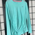 Marika Tek Performance Athletic Long Sleeve Polyester Ruched Shirt Teal Medium Blue Photo 1