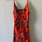 Free People orange ruched floral spaghetti strap dress Photo 2