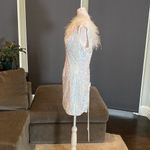 White Short Feather Sequin One Shoulder Prom Party Dress CorsetBack Size 12 NWOT Photo 5