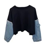 JW & NW Womens Denim Cropped Sweatshirt Black Blue Size OS Photo 2