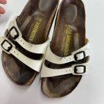 Birkenstock Sandals Womens 38 (7) White Ibiza Birko Flor Slip On Slide Shoes Photo 3