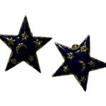 Vintage Celestial Enamel Star Brooch & Earrings Jewelry Set Gold Tone Moon Stars Blue Photo 3