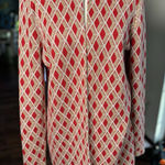 J. McLaughlin Fontaine Long Cardigan Large Red Gold Metallic Jacquard Holiday Photo 0