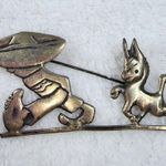 Mexico Silver Man Pulling Donkey Mule Pin Brooch Vintage Photo 1