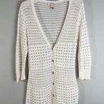 DKNY Women M Open Knit Cardigan Crochet Buttoned Sweater V-Neck 3/4 Sleeve Cream Photo 0