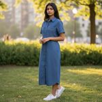 Liz Claiborne  Blue Midi Denim Dress Medium 10 Photo 1