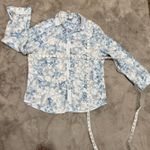 Chico's Chico’s Women Floral‎ Button-Up Shirt Blue White Sheer Long Sleeve Blouse Size L Photo 7