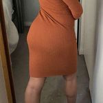 NEW “With Class" Orange Knit Ribbed Button Up Long Sleeve Dress Photo 4