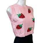 SheIn Women Pink Strawberry Print Knit Crew Neck Crop Sleeveless Vest Sweater S Photo 2