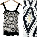 White House | Black Market  Womens S Silk Tank Top Diamond Black‎ Tan White Preppy Photo 5