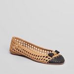 Tory Burch 6 Carlyle Woven Leather Ballerinas Ballet Flats Black Tan Logo Bow Photo 13