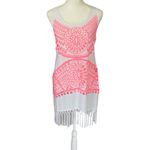 Solitaire Swim women's small pink and white racerback fringed swimsuit cover-up Photo 2