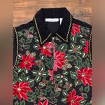 Dress Barn EUC  Poinsettia Holly Christmas Sequence Vest Size M Holiday Corduroy Photo 1