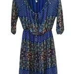 Pink Owl Women's M Blue Floral Geometric Print A-Line Dress 3/4 Sleeve Photo 0
