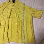 Y2K Calvin Klein Jeans Yellow Cable Knit Women's Short Sleeve Cardigan Sweater Size L Photo 4