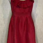 Annie Griffin Deep Red Midi Dress with Ruffle Detail Size 6 Photo 0