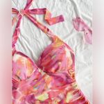 NEW Watercolor Halter Backless Ruffle Trim Bodycon Mini Dress S Pink Photo 2