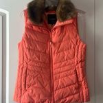 Talbots  Down Faux Fur Trim Vest In Coral/Light Orange Size Medium Photo 0