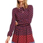 Gap Color Block Tie Neck Blue and Red Dress with Clover Print Women’s Size 2 Photo 0