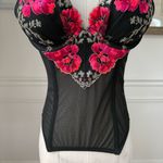 Victoria's Secret Victoria Secret Bustier Top 34B Black Floral Embroidered Mesh Dark Fairy Witchy Photo 3