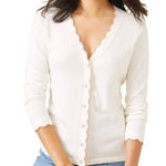 J. McLaughlin Cotton Cashmere Pennie Scalloped Cardigan Sweater, M Photo 0