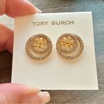 Tory Burch New  Miller 18K-Gold-Plated & Crystal Logo Stud Earrings on TB Card Photo 3