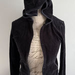 Juicy Couture  Black‎ Velour Zip Up Hoodie Jacket Y2K Women's Size Large flaws Photo 0