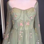 Green Long Sleeve Prom Party Dress Embroidered Flowers & Butterflies Size 12 Green Photo 1