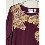 Alfred Dunner Maroon Long Sleeve Blouse, Tan/Brown Detail With Gold Studs, M Photo 1