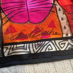 Laurel Burch Tribal Felines 100% Silk Scarf Black Fringe Cat Scarf Photo 5
